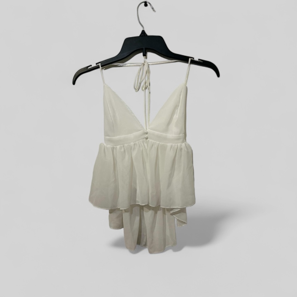 Backless Knotted Ruffle Hem Halter Top